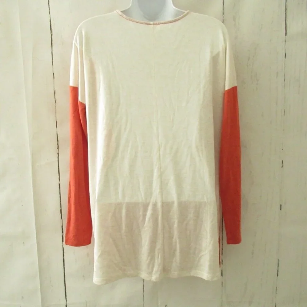 Ann Taylor LOFT Lounge Top M Medium Orange V Neck Long Sleeve - Picture 4 of 6